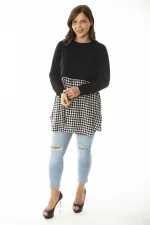 Kadın Büyük Beden Siyah Alt Kısmı Ekose Desen Ve Düğmeli Tunik 65N36961