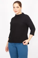 Kadın Kemik Büyük Beden Kapri Kol Kendinden Desenli Yan Yırtmaçlı Bluz