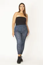 Kadın Petrol Yan Şeritli Desenli Tayt Pantolon 65N27937