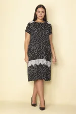 Kadın Siyah Puan Desenli Dantel Detaylı Dokuma Viskon Kumaş Elbise 65N28850