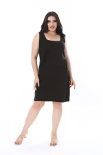 Kadın Büyük Beden Siyah Kalın Askılı Tunik Elbise 65N38240