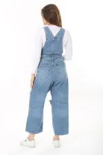 Kadın Büyük Beden Mavi Yırtık Detaylı Kot Salopet 65N37889