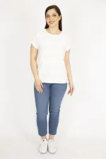 Kadın Kemik Büyük Beden Kendinden Desenli Duble Kol Bluz