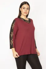 Kadın Mürdüm Dantel Detaylı Bluz 65N29505