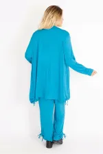 Kadın Mavi Yan Bağcık Detaylı Hırka Pantolon Takım 65N34906