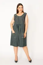 Kadın Haki Çizgi Kombinli Cepli Elbise 65N33220