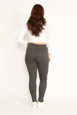 Leggings femme gris à carreaux et poches zippées décoratives 26A34810