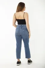 Kadın Büyük Beden Lacivert 5 Cepli Yüksek Bel Kot Pantolon 65N37252