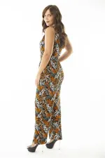 Kadın Büyük Beden Renkli V Yakalı Yan Cepli Renkli Tulum 65N36877