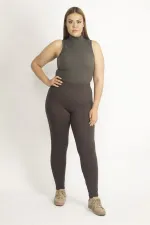 Kadın Kahve Yanları Sim Detaylı Tayt Pantolon 65N20135