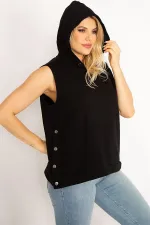 Kadın Lacivert Yanı Çıtçıt Yırtmaçlı Kapşonlu Kolsuz Sweatshirt 65N34829