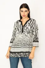 KADIN SİYAH ÖN PAT DÜĞMELİ DESENLİ TUNİK