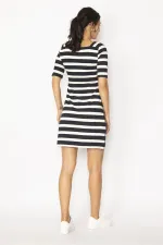 KADIN LACİVERT ÇİZGİ DETAYLI ELBİSE