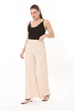 Kadın Büyük Beden Beyaz Süs Metal Düğmeli Cepsiz Pantolon 65N37817