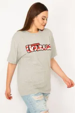 Kadın Gri Dijital Baskılı Pamuklu Kumaş Bluz 65N33273