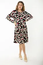 Kadın Büyük Beden Renkli Uzun Kollu Desenli Elbise 65N37192