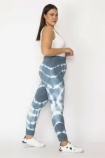 Kadın Mavi İçi Şardonlu 3 İplik Kumaş Bel Ve Paça Lastikli Batik Desenli Pantolon 65N29151