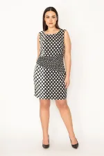 KADIN SİYAH BEL DRAPELİ PUAN DESENLİ ELBİSE