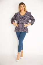 Kadın Renkli Önü Birit Düğmeli Omuzu Fırfırlı Tunik 65N35120