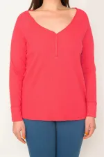 KADIN FUJYA ÖN PATI ÇITÇIT DÜĞMELİ LİKRALI BLUZ