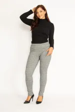 Leggings femme gris à carreaux et poches zippées décoratives 26A34810