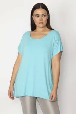 Kadın Mavi İçi Çizgili Atletli Düşük Kollu Bluz 65N30011