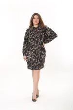 Kadın Büyük Beden Kahve Kapşonlu Yan Cepli Elbise 65N37555