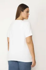 Kadın Beyaz Pamuklu Kumaş Yakası Dantel Kısa Kollu Bluz 65N29547