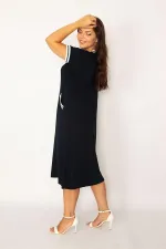 Kadın Lacivert Ribana Detaylı V Yakalı Cepli Elbise 65N34160