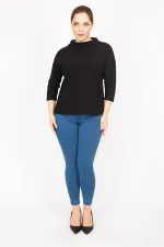 Kadın Kemik Büyük Beden Kapri Kol Kendinden Desenli Yan Yırtmaçlı Bluz