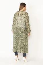 Kadın Kırmızı Şifon Kumaş Desenli Uzun Hırka 65N28497