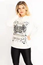 Kadın Kemik Yakası Kuşgözü Bağcıklı Taş Ve Baskı Detaylı Sweatshirt 65N34993