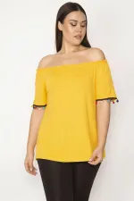 Kadın Hardal Yakası Lastikli Kolları Ponpon Detaylı Bluz 65N29509
