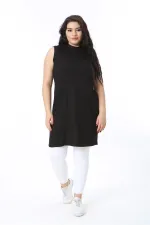 Kadın Büyük Beden Siyah Kaşkorse Kolsuz Uzun Tunik 65N38703