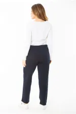 Kadın Büyük Beden Lacivert Beli Lastikli Ütü İzi Çima Dikişli Yan Cepli Eşofman Alt 65N37400