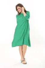 Kadın Büyük Beden Nar Ön Pat Düğmeli Süs Göğüs Cepli Kol Boyu Ayarlı Elbise 65N37871