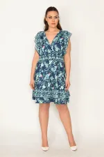 KADIN LACİVERT ANVELOP YAKALI BELİ LASTİK VE ETEK UCU KATLI ELBİSE