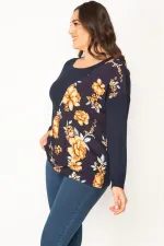 Kadın Lacivert Çieçk Desenli Bisiklet Yaka Tunik 65N30415