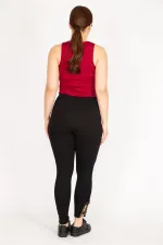 Kadın Siyah Büyük Beden Paçası Dantel Detaylı Toparlayıcı Tayt Pantolon