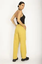 WOMEN'S SAFFRON WAIST DETAILED WIDE LEG DOUBLE LEG TROUSERS