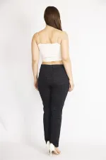 Kadın Siyah Büyük Beden Kazayağı Desenli Likralı Gabardin 5 Cep Pantolon