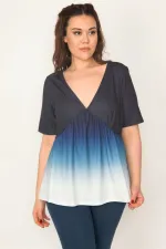 Batik Desenli V Yakalı Bluz