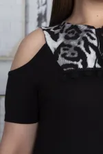 Kadın Gri Omuz Dekolteli Roba Garnili Elbise 65N25800