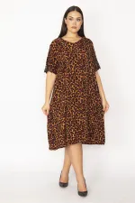 Kadın Leo Dantel Detaylı V Yakalı Leopar Desenli Elbise 65N29933