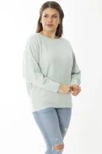 Kadın Büyük Beden Lila Yarasa Kol Kendinden Çizgili Yün Viskon Bluz 65N37007