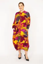 Kadın Fujya Büyük Beden Dokuma Viskon Kumaş Ön Boy Düğmeli Elbise