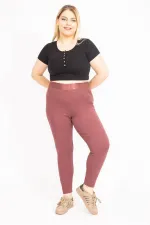 Kadın Büyük Beden Pamuklu Kumaş Kendinden Çizgili Paça Ribana Ve Bel Lastikli Eşofman Alt 65N35591