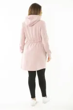 Kadın Büyük Beden Pembe Kapşonlu Belden Büzgü Bağcıklı Sweatshirt 65N37119