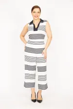 Kadın Lacivert Büyük Beden V Ayakalı Arkası Gizli Fermuarlı Tulum