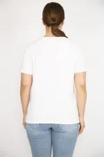 Kadın Kemik Büyük Beden Pamuk Kumaş Bisiklet Yakalı Kısa Kollu Ön Baskılı Bluz